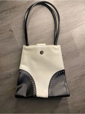 Saks Fifth Avenue Black & Cream Two-Tone Shoulder Tote